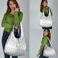 Niue White Sunday Grocery Bag Tapu Fanau Ia Puakenikeni Hiapo Pattern - Polynesian Pride