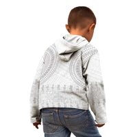 Niue White Sunday Kid Hoodie Tapu Fanau Ia Puakenikeni Hiapo Pattern - Polynesian Pride