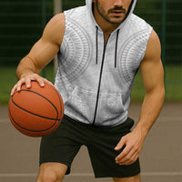 Niue White Sunday Sleeveless Zip Hoodie Tapu Fanau Ia Puakenikeni Hiapo Pattern - Polynesian Pride