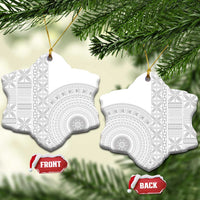 Niue White Sunday Ceramic Ornament Half Hiapo Pattern Vibes - Polynesian Pride