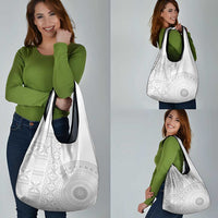 Niue White Sunday Grocery Bag Half Hiapo Pattern Vibes - Polynesian Pride