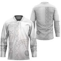Niue White Sunday Hockey Jersey Half Hiapo Pattern Vibes - Polynesian Pride