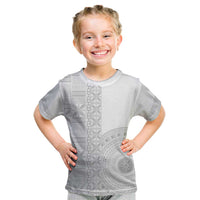 Niue White Sunday Kid T Shirt Half Hiapo Pattern Vibes - Polynesian Pride