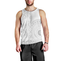 Niue White Sunday Men Tank Top Half Hiapo Pattern Vibes - Polynesian Pride