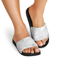 Niue White Sunday Slide Sandals Half Hiapo Pattern Vibes - Polynesian Pride