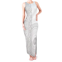 Niue White Sunday Tank Maxi Dress Half Hiapo Pattern Vibes - Polynesian Pride
