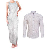 Tapu Fanau Ia Niue Couples Matching Tank Maxi Dress and Long Sleeve Button Shirt Happy White Sunday Unique Hiapo - Polynesian Pride