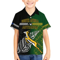 Personalised New Zealand and South Africa Rugby Family Matching Off Shoulder Short Dress and Hawaiian Shirt 2023 World Cup Final All Black Springboks Together LT14 Son's Shirt Black - Polynesian Pride
