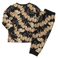 Vanuatu Cowboy Christmas Pajama Set Seamless Straw Hats Hibiscus - Polynesian Pride