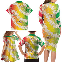 Vanuatu Cowboy Family Matching Long Sleeve Bodycon Dress and Hawaiian Shirt Straw Hats Hibiscus With Sand Drawing - Polynesian Pride