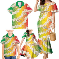 Vanuatu Cowboy Family Matching Mermaid Dress and Hawaiian Shirt Straw Hats Hibiscus With Sand Drawing - Polynesian Pride