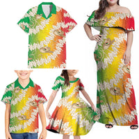 Vanuatu Cowboy Family Matching Off Shoulder Maxi Dress and Hawaiian Shirt Straw Hats Hibiscus With Sand Drawing - Polynesian Pride