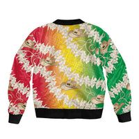 Vanuatu Cowboy Sleeve Zip Bomber Jacket Straw Hats Hibiscus With Sand Drawing - Polynesian Pride