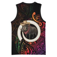 Vanuatu Boar Cowboy Basketball Jersey Tusk Gradient Polynesian Pattern - Polynesian Pride