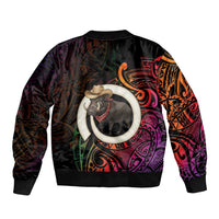 Vanuatu Boar Cowboy Bomber Jacket Tusk Gradient Polynesian Pattern - Polynesian Pride