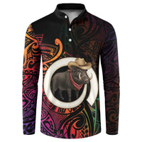 Vanuatu Boar Cowboy Button Sweatshirt Tusk Gradient Polynesian Pattern - Polynesian Pride