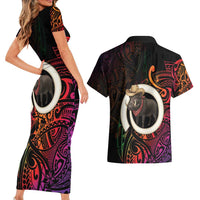 Vanuatu Boar Cowboy Couples Matching Short Sleeve Bodycon Dress and Hawaiian Shirt Tusk Gradient Polynesian Pattern - Polynesian Pride