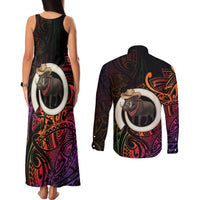 Vanuatu Boar Cowboy Couples Matching Tank Maxi Dress and Long Sleeve Button Shirt Tusk Gradient Polynesian Pattern - Polynesian Pride