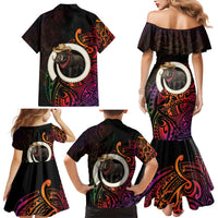 Vanuatu Boar Cowboy Family Matching Mermaid Dress and Hawaiian Shirt Tusk Gradient Polynesian Pattern - Polynesian Pride