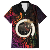 Vanuatu Boar Cowboy Family Matching Off The Shoulder Long Sleeve Dress and Hawaiian Shirt Tusk Gradient Polynesian Pattern - Polynesian Pride