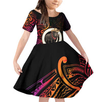 Vanuatu Boar Cowboy Family Matching Off Shoulder Short Dress and Hawaiian Shirt Tusk Gradient Polynesian Pattern - Polynesian Pride