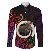 Vanuatu Boar Cowboy Family Matching Puletasi and Hawaiian Shirt Tusk Gradient Polynesian Pattern - Polynesian Pride