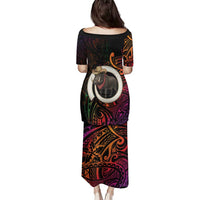 Vanuatu Boar Cowboy Family Matching Puletasi and Hawaiian Shirt Tusk Gradient Polynesian Pattern - Polynesian Pride