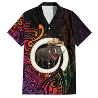 Vanuatu Boar Cowboy Family Matching Short Sleeve Bodycon Dress and Hawaiian Shirt Tusk Gradient Polynesian Pattern - Polynesian Pride