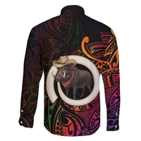 Vanuatu Boar Cowboy Family Matching Tank Maxi Dress and Hawaiian Shirt Tusk Gradient Polynesian Pattern - Polynesian Pride