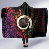 Vanuatu Boar Cowboy Hooded Blanket Tusk Gradient Polynesian Pattern - Polynesian Pride