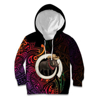 Vanuatu Boar Cowboy Kid Hoodie Tusk Gradient Polynesian Pattern LT14 Hoodie Black - Polynesian Pride