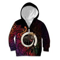 Vanuatu Boar Cowboy Kid Hoodie Tusk Gradient Polynesian Pattern LT14 Zip Hoodie Black - Polynesian Pride