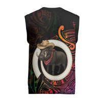 Vanuatu Boar Cowboy Christmas Knitted V-Neck Vest Tusk Gradient Polynesian Pattern - Polynesian Pride