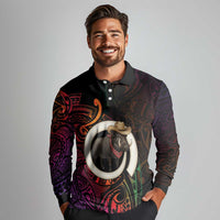 Vanuatu Boar Cowboy Long Sleeve Polo Shirt Tusk Gradient Polynesian Pattern - Polynesian Pride