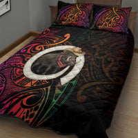 Vanuatu Boar Cowboy Quilt Bed Set Tusk Gradient Polynesian Pattern - Polynesian Pride
