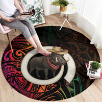 Vanuatu Boar Cowboy Round Carpet Tusk Gradient Polynesian Pattern - Polynesian Pride