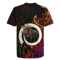 Vanuatu Boar Cowboy Rugby Jersey Tusk Gradient Polynesian Pattern - Polynesian Pride