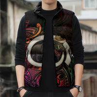 Vanuatu Boar Cowboy Sleeveless Puffer Jacket Tusk Gradient Polynesian Pattern - Polynesian Pride