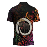 Vanuatu Boar Cowboy Zipper Polo Shirt Tusk Gradient Polynesian Pattern - Polynesian Pride