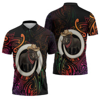 Vanuatu Boar Cowboy Zipper Polo Shirt Tusk Gradient Polynesian Pattern - Polynesian Pride