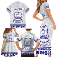 Personalised Fiji Labasa College Family Matching Short Sleeve Bodycon Dress and Hawaiian Shirt Fijian Tapa Pattern LT14 - Polynesian Pride