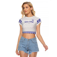 Personalised Fiji Labasa College Raglan Cropped T Shirt Fijian Tapa Pattern LT14 Female White - Polynesian Pride