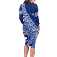 Personalised Fiji Queen Victoria School Long Sleeve Bodycon Dress Fijian Tapa Pattern LT14 - Polynesian Pride