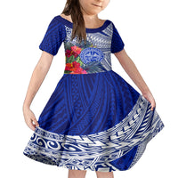 Personalised Samoana High School Family Matching Off Shoulder Maxi Dress and Hawaiian Shirt American Samoa Schools Polynesian Tropical Flowers LT14 Daughter's Dress Blue - Polynesian Pride