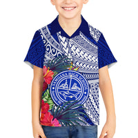 Personalised Samoana High School Family Matching Summer Maxi Dress and Hawaiian Shirt American Samoa Schools Polynesian Tropical Flowers LT14 Son's Shirt Blue - Polynesian Pride