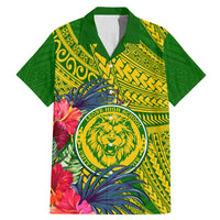 Personalised Leone High School Family Matching Mermaid Dress and Hawaiian Shirt American Samoa Schools Polynesian Tropical Flowers LT14 Dad's Shirt - Short Sleeve Green - Polynesian Pride