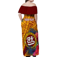 Personalised Tafuna High School Family Matching Off Shoulder Maxi Dress and Hawaiian Shirt American Samoa Schools Polynesian Tropical Flowers LT14 - Polynesian Pride
