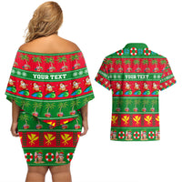 Personalised Hawaii Christmas Couples Matching Off Shoulder Short Dress and Hawaiian Shirt Mele Kalikimaka LT14 - Polynesian Pride