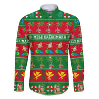 Personalised Hawaii Christmas Family Matching Off Shoulder Long Sleeve Dress and Hawaiian Shirt Mele Kalikimaka LT14 Dad's Shirt - Long Sleeve Green - Polynesian Pride