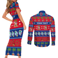 Personalised Guam Christmas Couples Matching Short Sleeve Bodycon Dress and Long Sleeve Button Shirt Felis Pasgua LT14 - Polynesian Pride